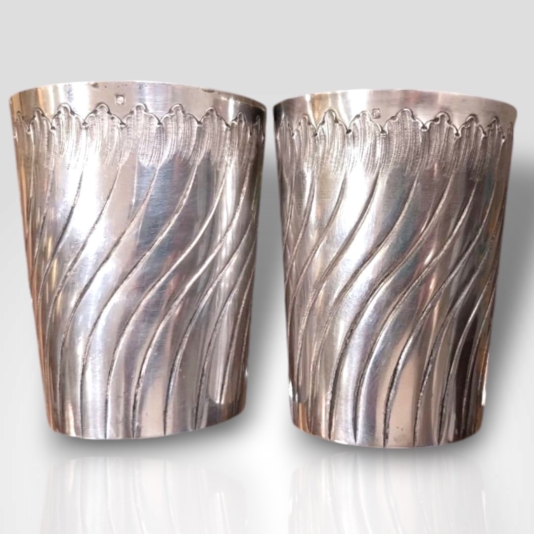 Henri Soufflot (1884-1910), Pair Of Solid Silver Cups, Rocailles, 19th Century. 