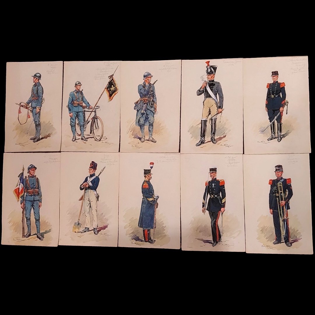 Pierre Albert Leroux (1890-1959), 40 Military Gouaches, 20th Century-photo-3