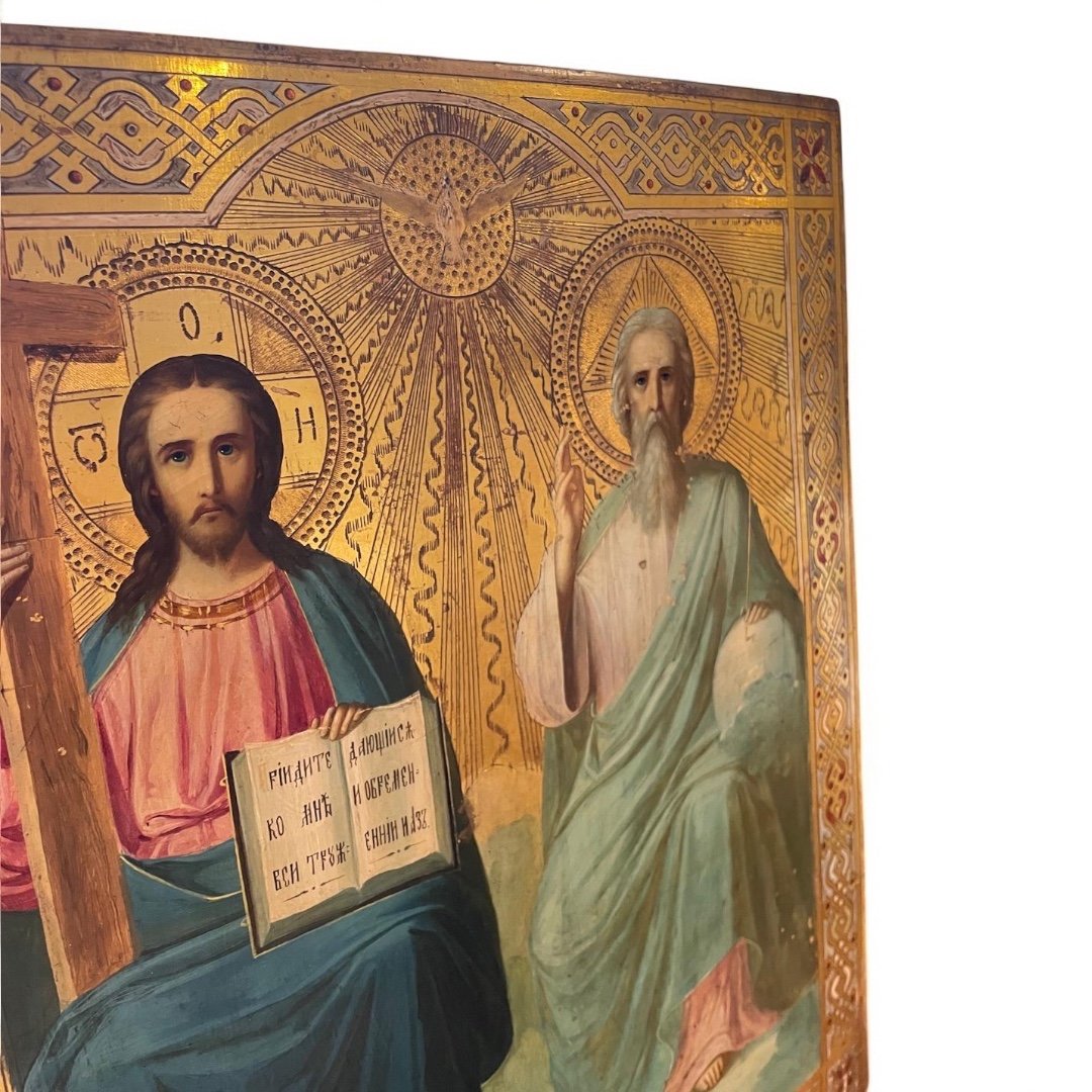 Russian Icon Of The Holy Trinity, Late 19th Century-photo-3