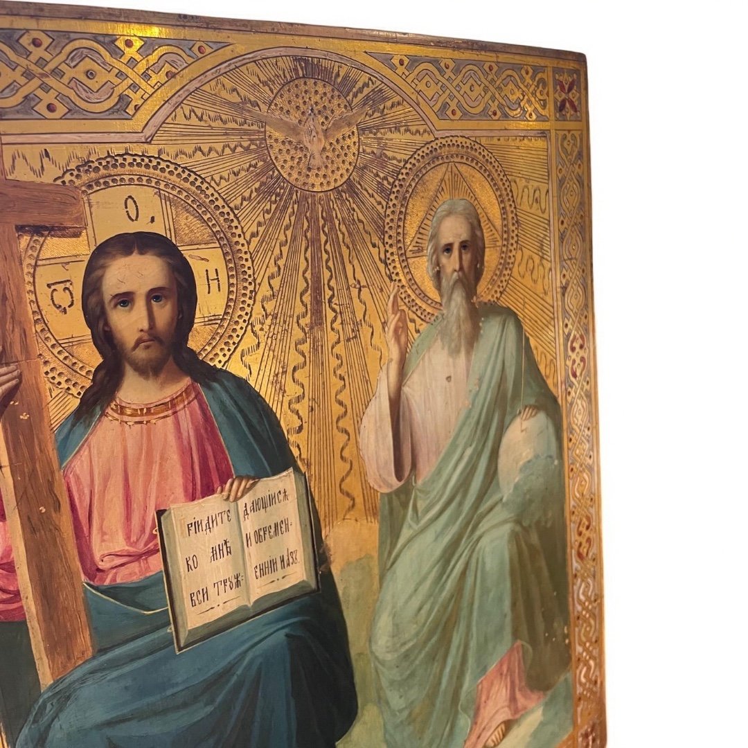 Russian Icon Of The Holy Trinity, Late 19th Century-photo-4