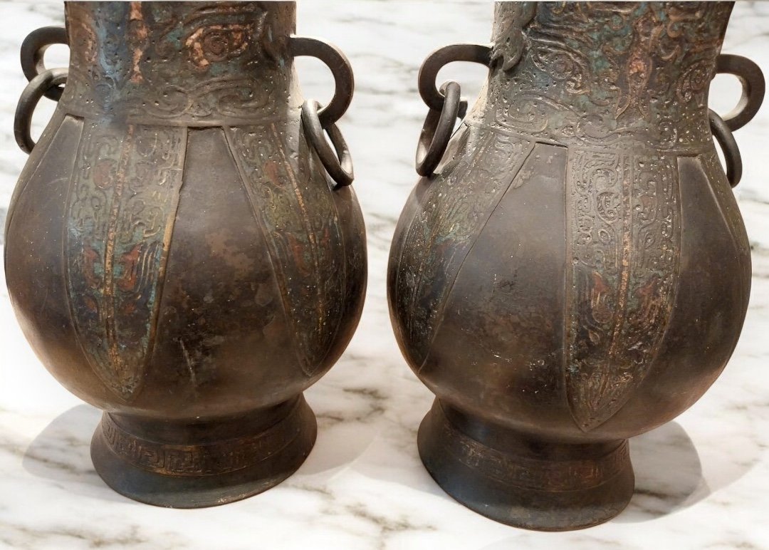 Paire de vases en bronze, Chine, XIXe-photo-4