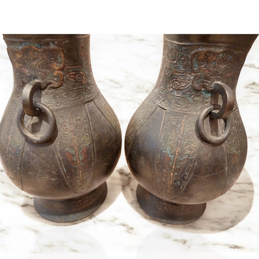 Paire de vases en bronze, Chine, XIXe-photo-6