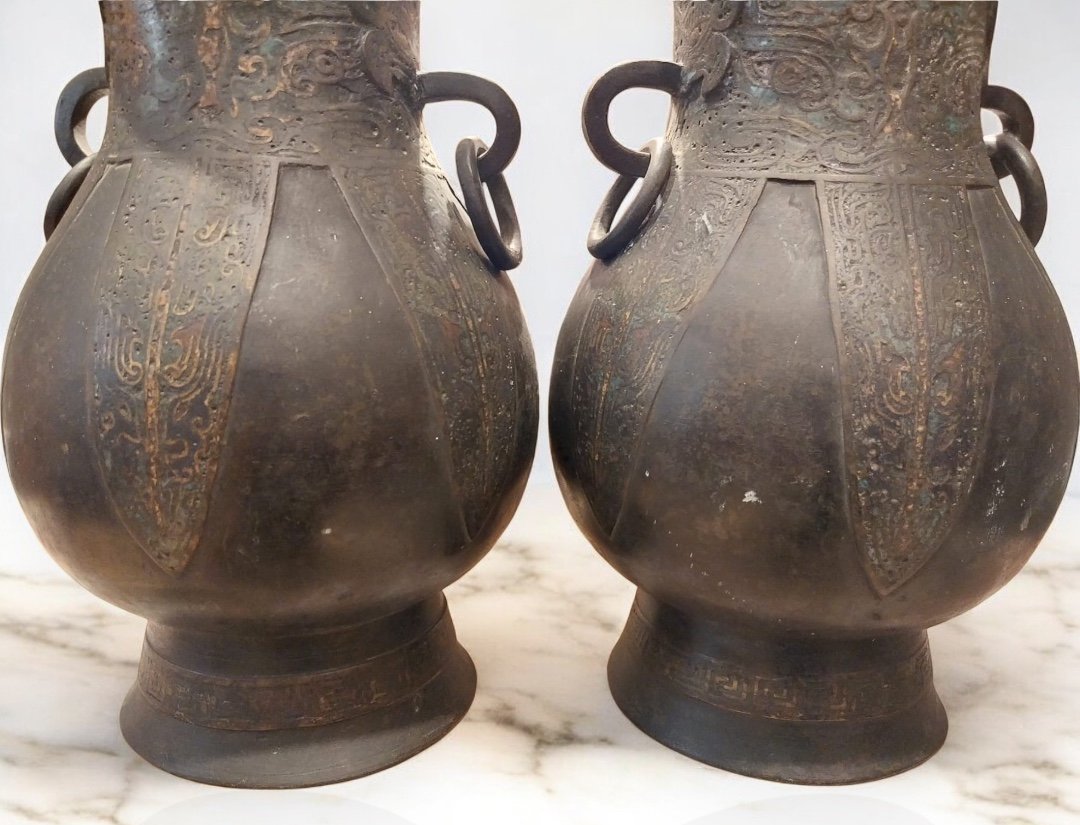 Paire de vases en bronze, Chine, XIXe-photo-7