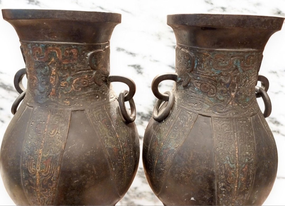 Paire de vases en bronze, Chine, XIXe-photo-8