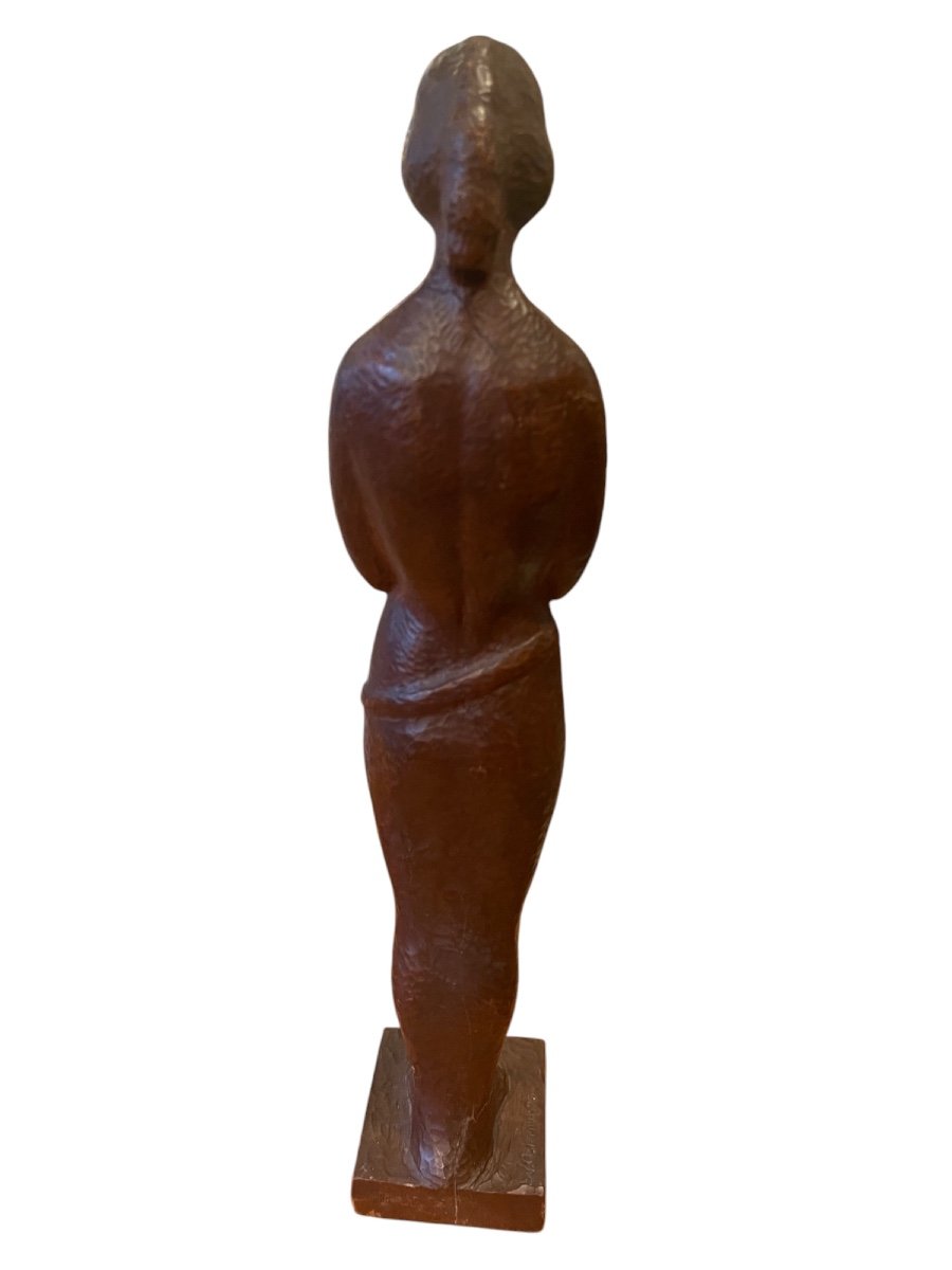 Walter Ostermayer (1897-1941), One-piece Wooden Woman Sculpture, 20th -photo-1