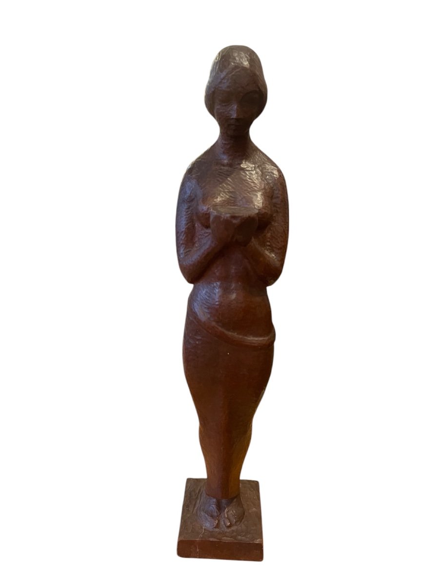 Walter Ostermayer (1897-1941), Sculpture de femme en bois d'une seule pièce, XXème 