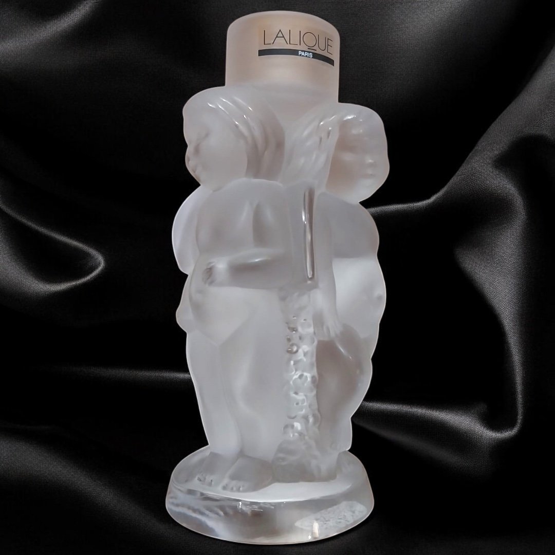 Lalique, Bougeoir angelots en cristal, XXe