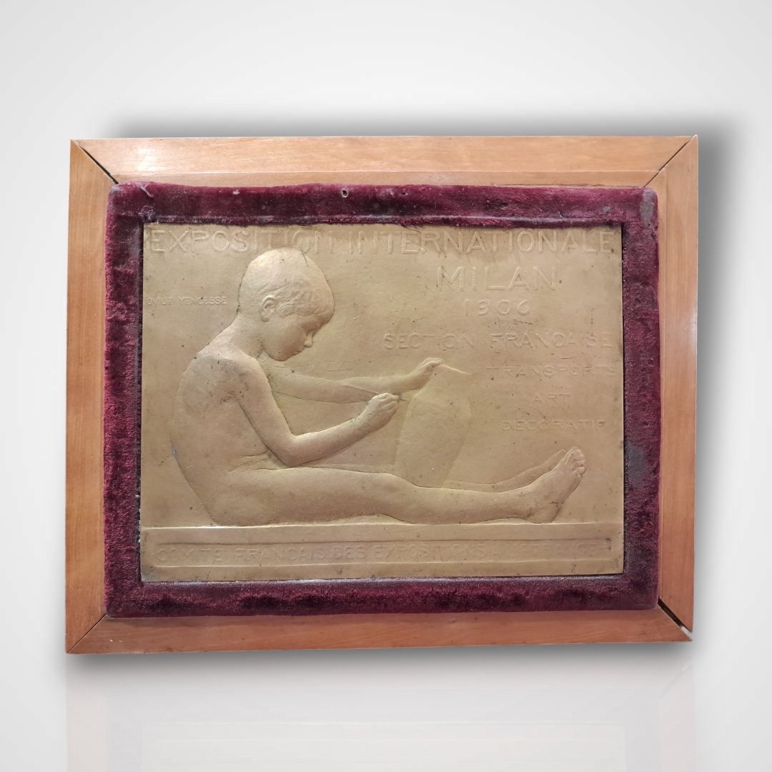 Ovide Yencesse, Paire de plaques en bronze, Exposition Internationale de Milan, 1906-photo-3