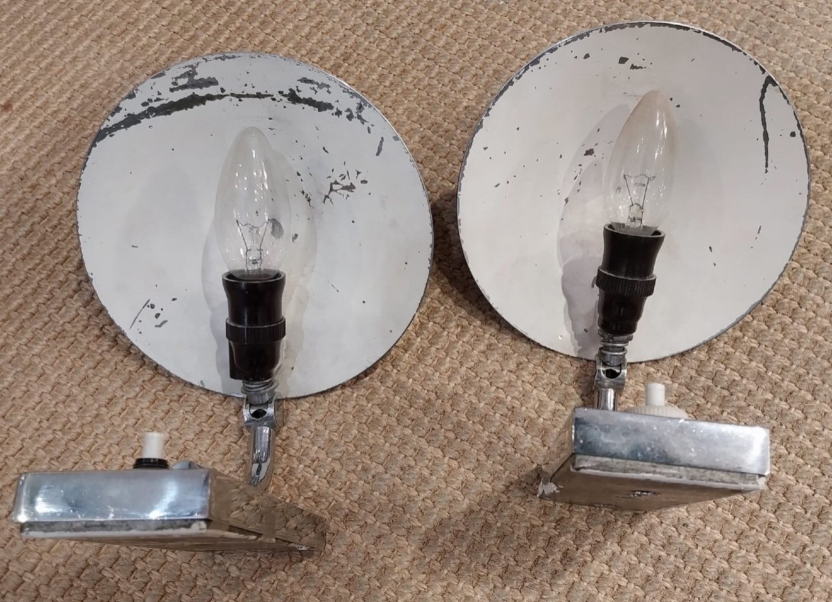 Pair Of Chrome Steel Wall Lights, 1930s-photo-1