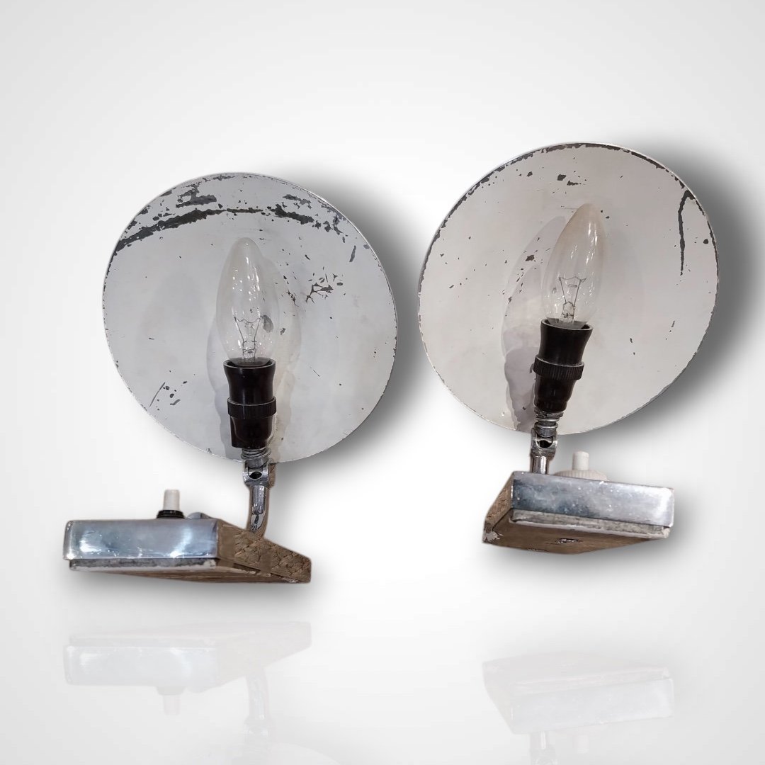 Pair Of Chrome Steel Wall Lights, 1930s-photo-5