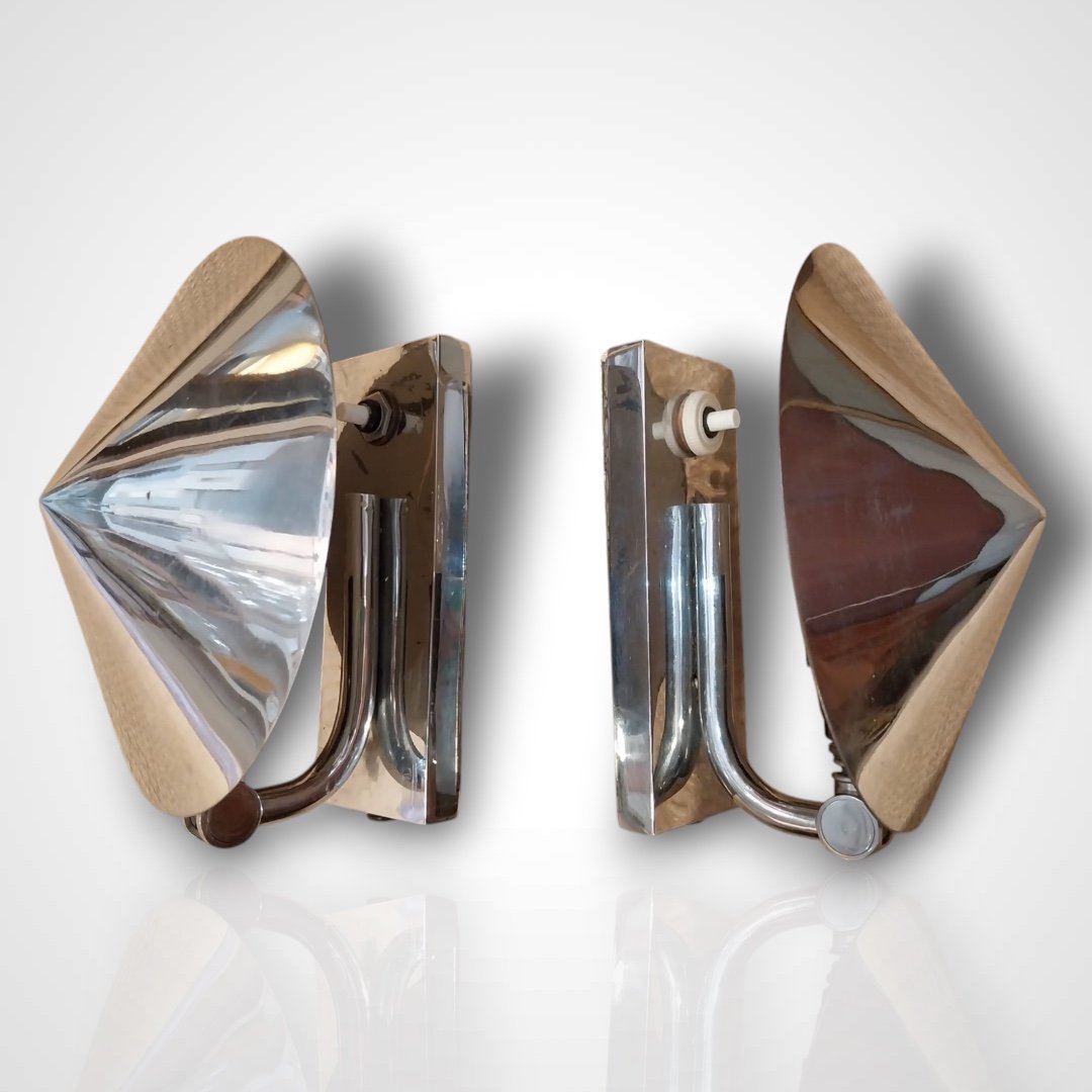 Pair Of Chrome Steel Wall Lights, 1930s-photo-6