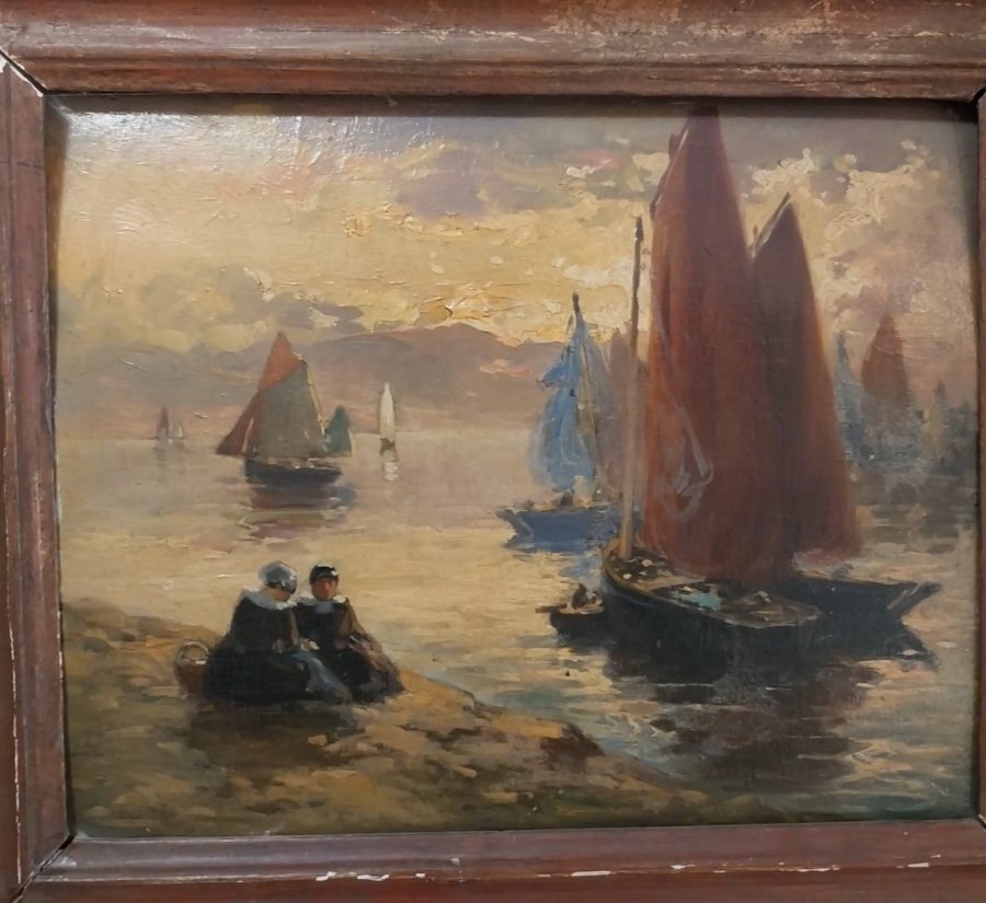 Henri Alphonse Barnoin (1882-1935), Oil On Panel, Marine, 20th Century-photo-3