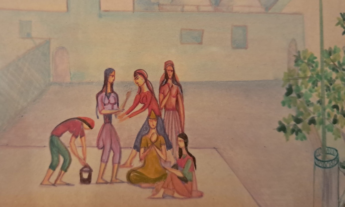 Jellal Ben Abdallah, Scene From Life In Sidi Bou Saïd, Gouache On Paper, 20th Century -photo-1