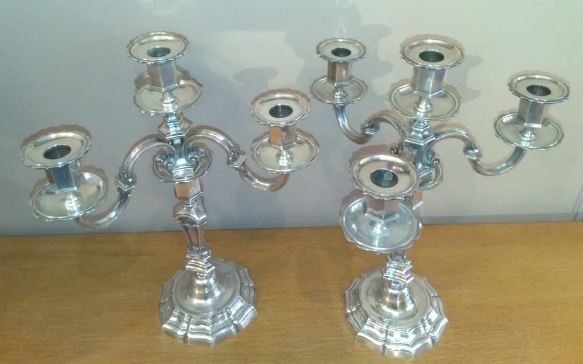 Pair Of Louis XIV Style Sterling Silver Candelabra-photo-1