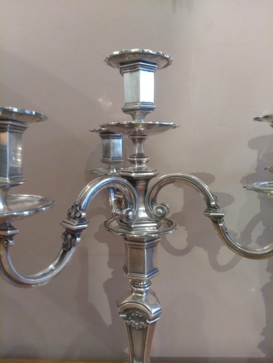 Pair Of Louis XIV Style Sterling Silver Candelabra-photo-5