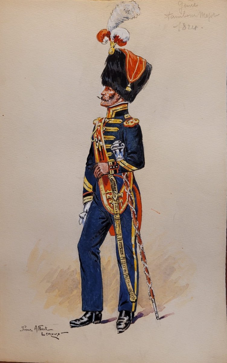 Pierre Albert Leroux (1890-1959), Tambour Major Du Génie 1824, Dessin Original