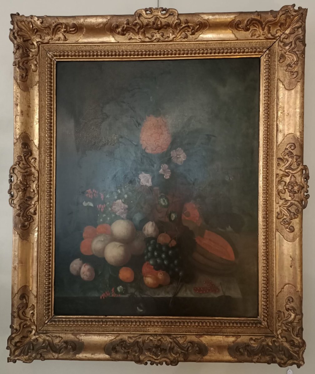 Still Life With Fruits, Oil On Panel, Nineteenth