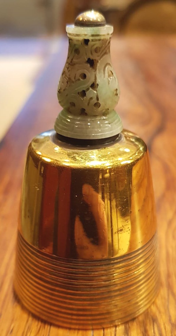Table Bell In Jadeite And Gilt Bronze, 1930-photo-2