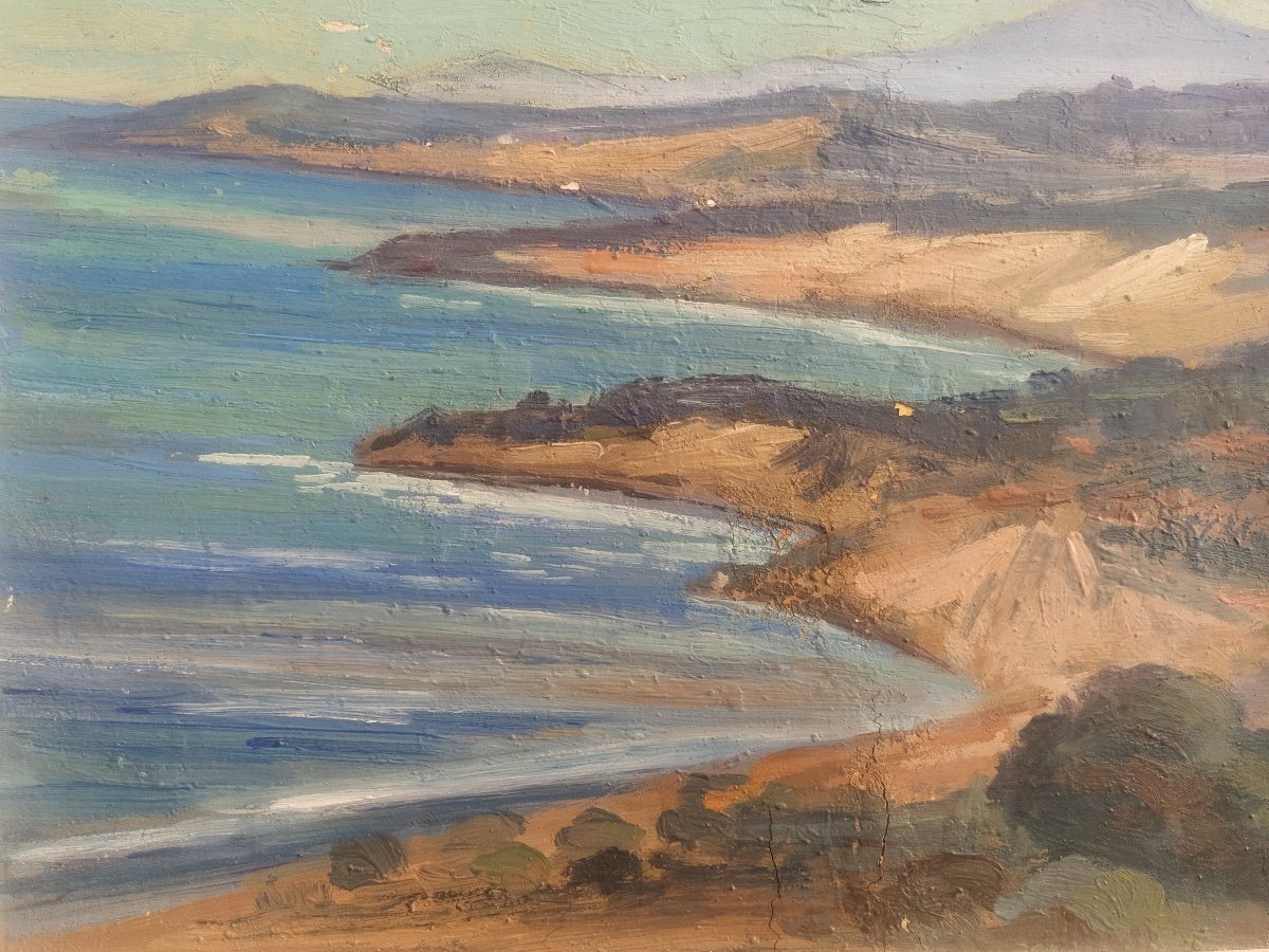 Romeo Aglietti, Coastal View, Oil On Panel, Twentieth-photo-3