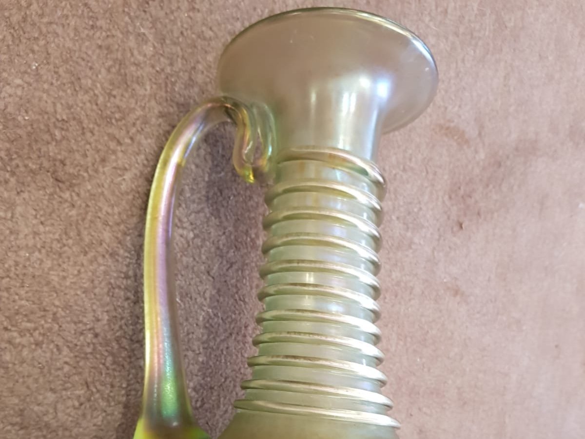 Glass Vase With Iridescent Handle, Circa 1900-photo-3