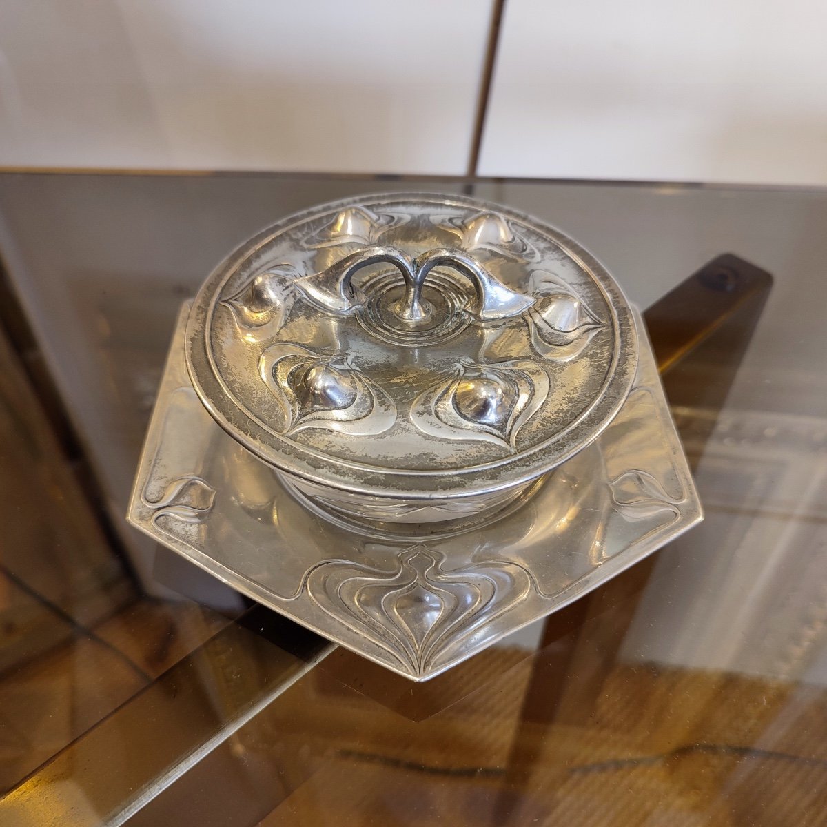 Jugendstil Box, Pewter And Glass, Twentieth-photo-4