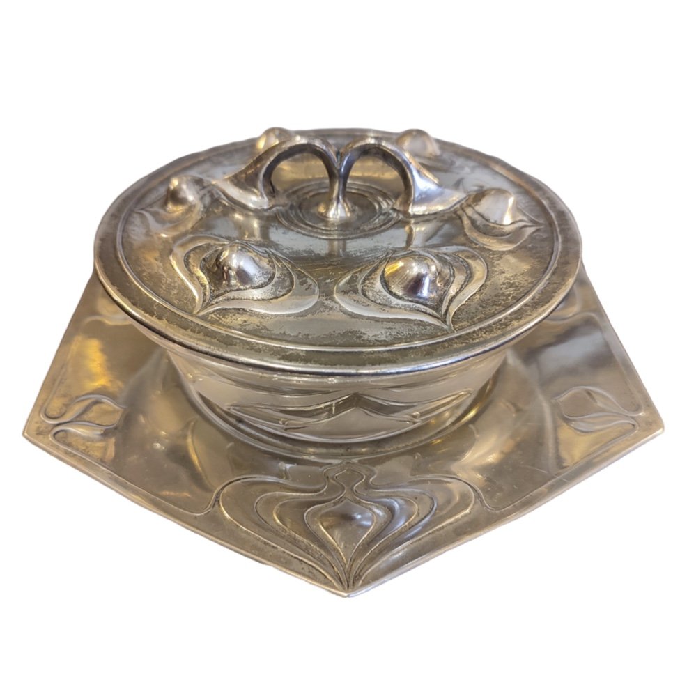 Jugendstil Box, Pewter And Glass, Twentieth