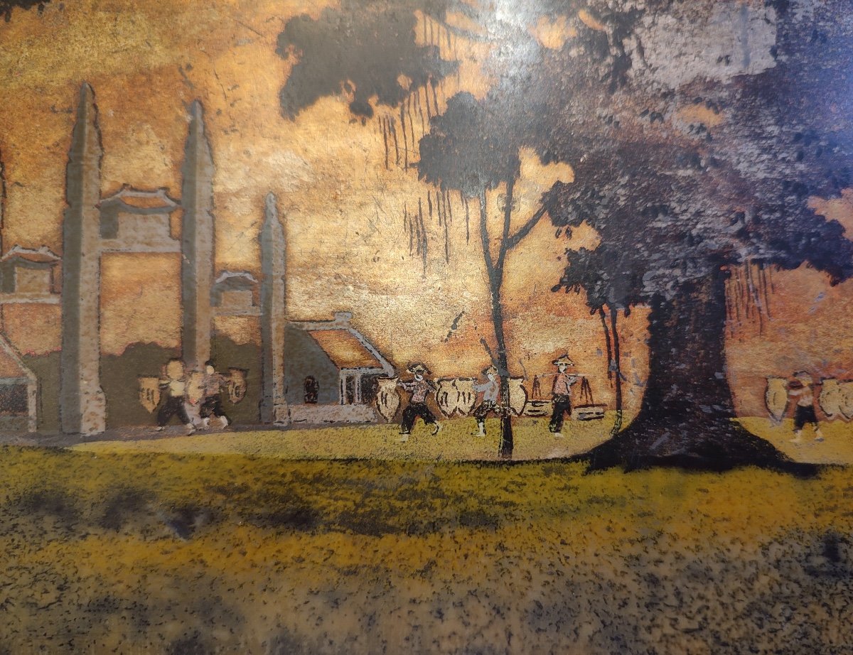 Boite En Laque, Paysage Animé, Vietnam, 1950-1960-photo-4