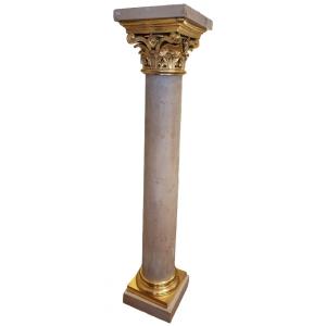 Column In Marble And Gilt Bronze, 19th Century.