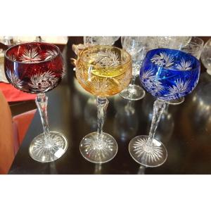 3 Verres &agrave; Vin Du Rhin En Cristal Taill&eacute;, XXe.