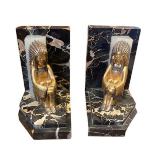 Pair Of Art Deco Bookends With Indian Decor