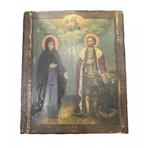 Oil On Wood Russian Icon, 19th Century