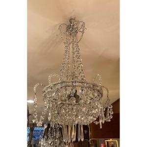Small Basket Chandelier With Crystal Tassels, Circa 1900