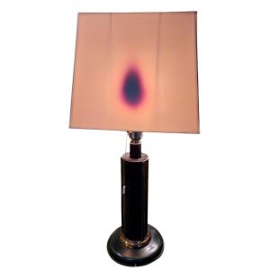 Lampe pied en cuir surpiqué, XXe