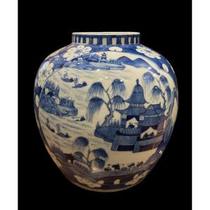 Blue And White Ginger Pot In Chinese Porcelain, Late 19th Century - Early 20th Century