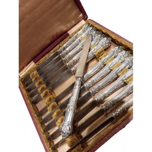 Set Of 12 Dessert Knives In Silver Metal, 20th Century