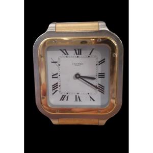 Cartier, Travel Alarm Clock, Stainless Steel, Santos Model, 1980s.
