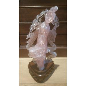 Statuette, Quartz Rose, Asie, XXème 