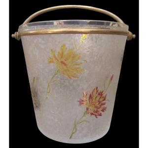 Art Nouveau Enameled Ice Cube Bucket.