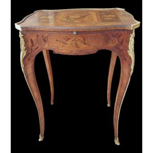 Table D’appoint En Marqueterie De Style Louis XV, XXe.