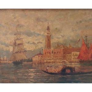 Henri Paul Gérard Said Henry Gérard (1860-1925), View Of Venice, Oil On Hardboard, 20th Century.