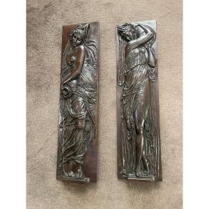 Deux Bas Reliefs En Bronze, d'Après Jean Goujon, XIXème 