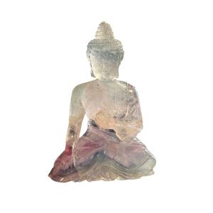 Sculpture Bouddha Assis En Fluorine, Asie XXe