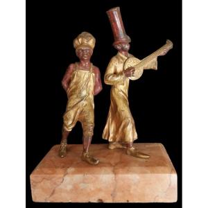 Vienna Bronze, Musicians, On Marble Base, 19th Century.