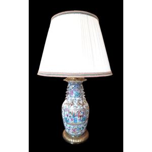 Lampe en porcelaine de Canton XIXe