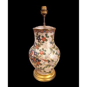 Vase cloisonné émaillé monté en Lampe, Chine, XIXème Siècle 