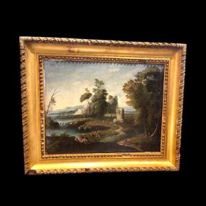 Peinture Paysage Scène Galante, XVIIIème Siècle 