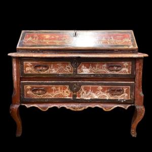 Commode-scribanne Italienne &agrave; Peinture Polychrome - XIXe Si&egrave;cle