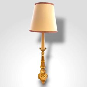 Church Candlestick In Gilded Wood Mounted As A Floor Lamp XIX 