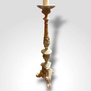 Wooden Church Candlestick Mounted As A Floor Lamp, 19th Century 