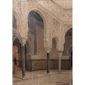 Julio Montenegro (1867-1932), The Alhambra Of Seville, Oil On Panel, 1884. 